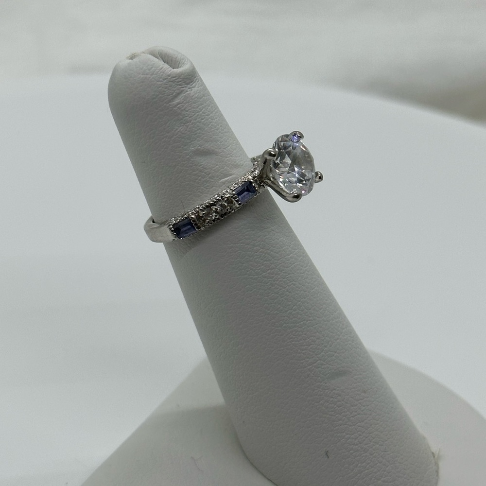 Engagement Cocktail Ring CZ and Blue Stones Sterling Silver - Picture 8 of 13
